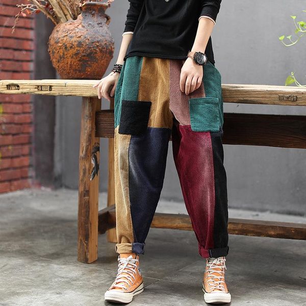 autumn women women retro corduroy trousers female new elastic waist loose spliced vintage all-match pants, Black;white
autumn women women retro corduroy trousers female new elastic waist loose spliced vintage all-match pants, Black;white