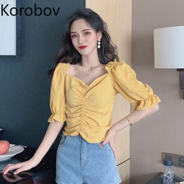 korobov summer 2021 new slim fit blouse women square collar open collarbone short blusas pleat design solid shirt 2a885, White
korobov summer 2021 new slim fit blouse women square collar open collarbone short blusas pleat design solid shirt 2a885, White