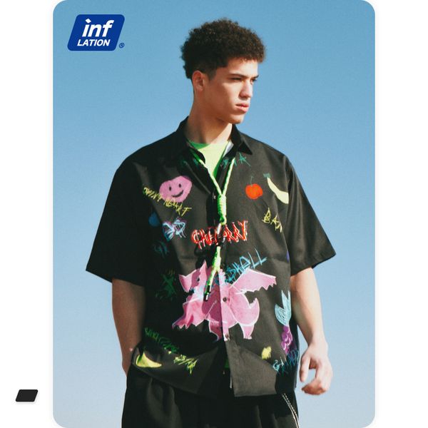 inf mens short-sleeved shirt 2021 spring and summer new personality street european and american cartoon fun loose lapels loose mens shirt, White;black
inf mens short-sleeved shirt 2021 spring and summer new personality street european and american cartoon fun loose lapels loose mens shirt, White;black