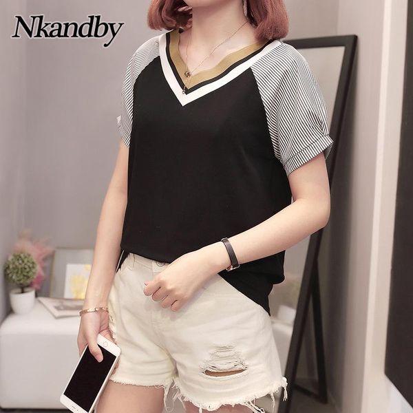 women's t-shirt plus size women`s tshirt 2021 summer fashion striped v-neck spliced short sleeve oversize korean loose feminine, White
women's t-shirt plus size women`s tshirt 2021 summer fashion striped v-neck spliced short sleeve oversize korean loose feminine, White