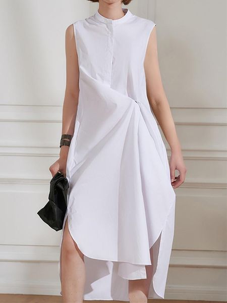 women cotton sleeveless midi dress two-wear irregular solid color female shirt dresses, Black;gray
women cotton sleeveless midi dress two-wear irregular solid color female shirt dresses, Black;gray