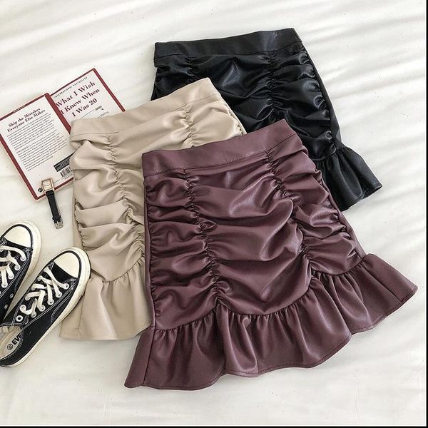 korean pu leather ruffle skirts womens mini high waist fashion autumn spring plus size pleated skirt jupe femme, Black
korean pu leather ruffle skirts womens mini high waist fashion autumn spring plus size pleated skirt jupe femme, Black