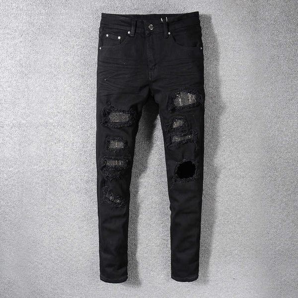 men's jeans high street fashion quality black color destroyed punk ripped for elastic slim fit hip hop denim pants s58x, Blue
men's jeans high street fashion quality black color destroyed punk ripped for elastic slim fit hip hop denim pants s58x, Blue