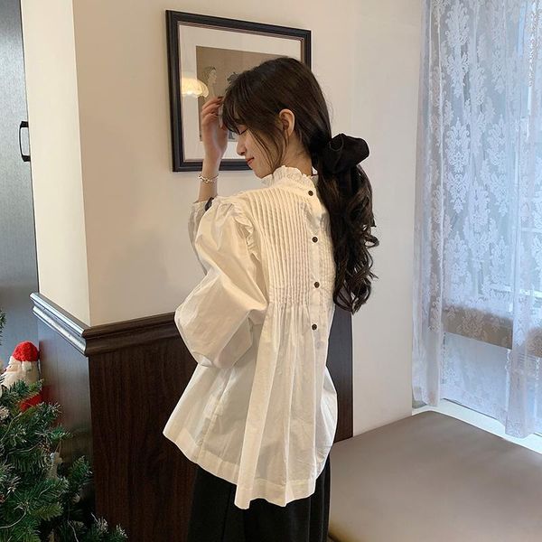 women's blouses & shirts women blouse 2021 spring vintage single breasted puff sleeve ruffled collar chemise femme korean pleated ladie, White
women's blouses & shirts women blouse 2021 spring vintage single breasted puff sleeve ruffled collar chemise femme korean pleated ladie, White