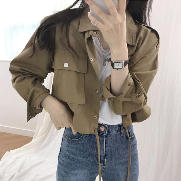 women's jackets korean collar cargo women autumn casual cropped bomber jacket woman loose drawstring coats with pockets, Black;brown
women's jackets korean collar cargo women autumn casual cropped bomber jacket woman loose drawstring coats with pockets, Black;brown