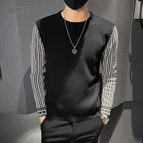 men's sweaters korean fashion slim round neck knitted sweater autumn winter 2021 patchwork striped pullover men clothing kpop couple co, White;black
men's sweaters korean fashion slim round neck knitted sweater autumn winter 2021 patchwork striped pullover men clothing kpop couple co, White;black