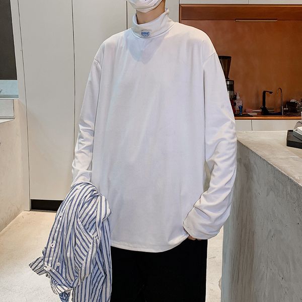 men's long sleeve t-shirt loose fashion brand half high collar color bottomed shirt boys handsome inside with versatile top, White;black
men's long sleeve t-shirt loose fashion brand half high collar color bottomed shirt boys handsome inside with versatile top, White;black