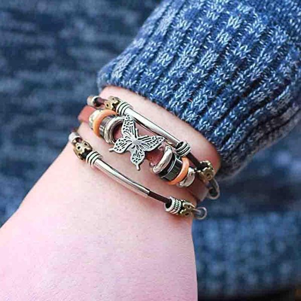 charm bracelets liujun brand classic retro style alloy butterfly bracelet multi-layer leather handmade beaded men's jewelry gift for fr, Golden;silver
charm bracelets liujun brand classic retro style alloy butterfly bracelet multi-layer leather handmade beaded men's jewelry gift for fr, Golden;silver
