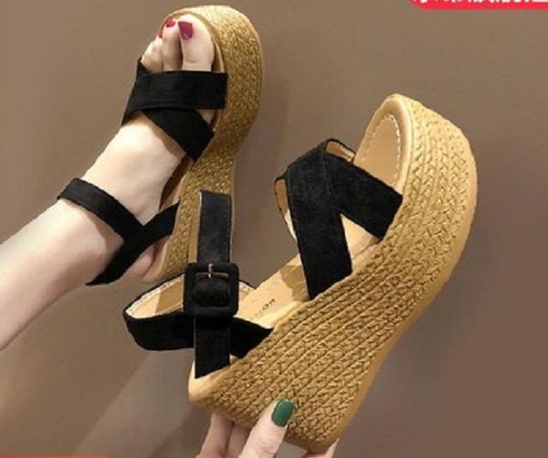 dress shoes casual fashion roman style slope with elegant one-word buckle temperament ladies sandals summer large size 35-40., Black
dress shoes casual fashion roman style slope with elegant one-word buckle temperament ladies sandals summer large size 35-40., Black