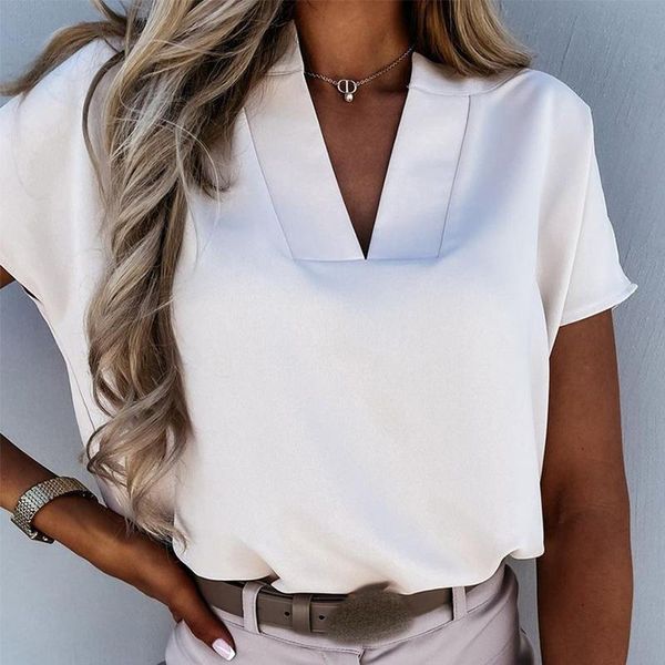 women's blouses & shirts summer v neck short sleeve solid shirt elegant office lady simple casual women harajuku pullover streetwear b, White
women's blouses & shirts summer v neck short sleeve solid shirt elegant office lady simple casual women harajuku pullover streetwear b, White