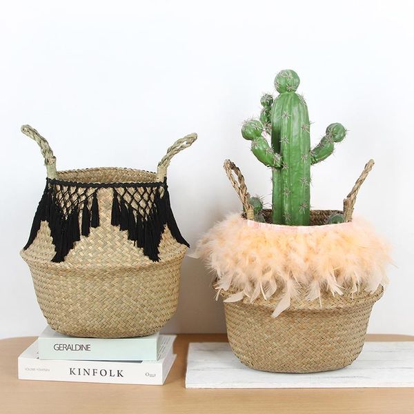 wicker basket nordic style pot woven basket household hand-woven new feather tassel decoration
wicker basket nordic style pot woven basket household hand-woven new feather tassel decoration