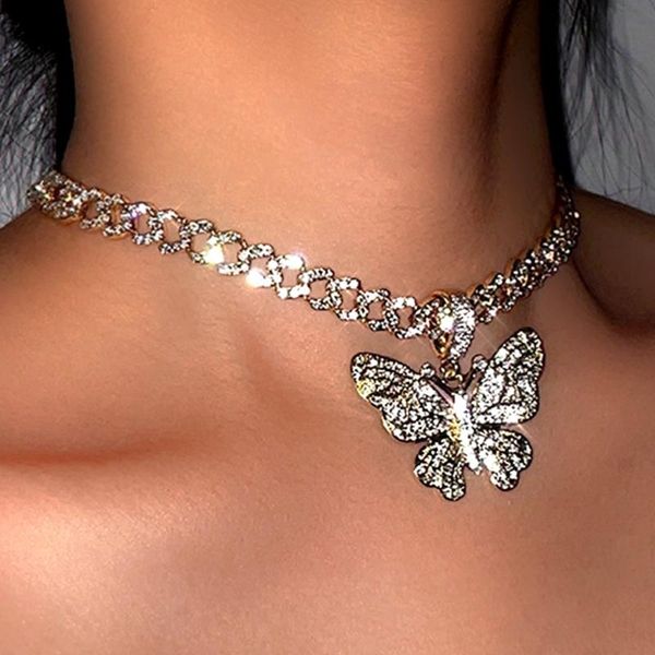 chains punk cuban link choker crystal butterfly necklace for women girls vintage gold color chunky metal chain party jewelry, Silver
chains punk cuban link choker crystal butterfly necklace for women girls vintage gold color chunky metal chain party jewelry, Silver