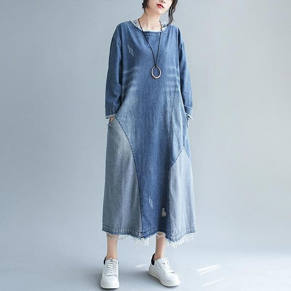 casual dresses #2491 spring autumn denim dress women long sleeves o neck vintage jeans ladies spliced color midi loose, Black;gray
casual dresses #2491 spring autumn denim dress women long sleeves o neck vintage jeans ladies spliced color midi loose, Black;gray