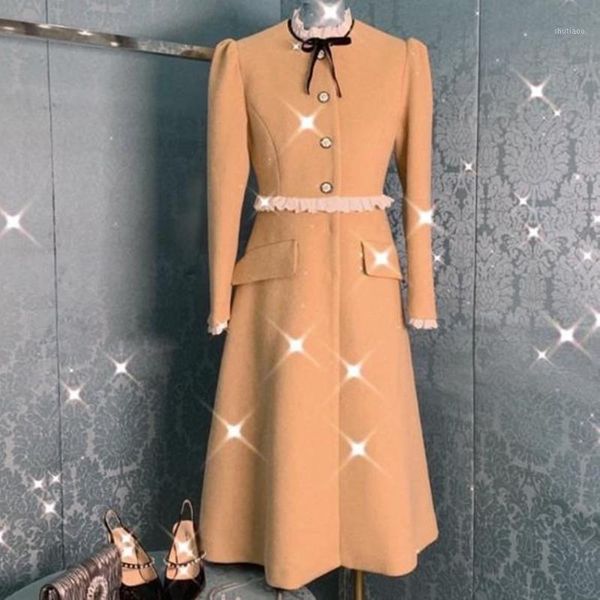 women's wool & blends french style vintage single breasted winter woolen overcoat women o-neck slim lace stitching coat, Black
women's wool & blends french style vintage single breasted winter woolen overcoat women o-neck slim lace stitching coat, Black