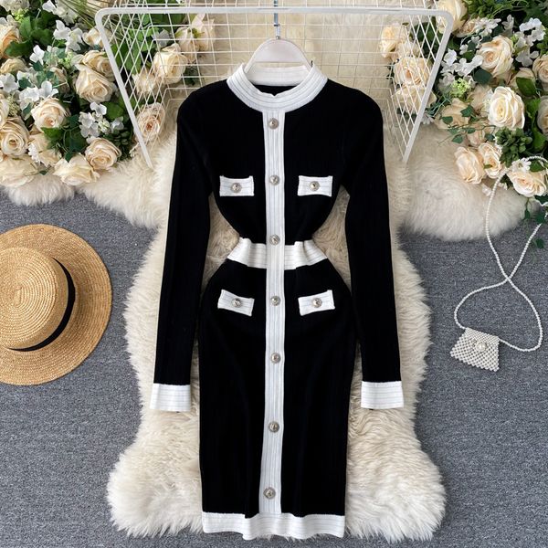 women fashion knitted dress elastic warm long sleeve o neck slim pencil dress autumn winter chic bodycon sweater dress, Black;gray
women fashion knitted dress elastic warm long sleeve o neck slim pencil dress autumn winter chic bodycon sweater dress, Black;gray