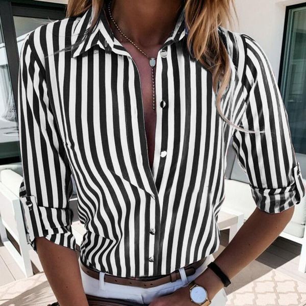 women's blouses & shirts tunic fashion flat sleeve button striped print casual blouse long ladies' sleeves, White
women's blouses & shirts tunic fashion flat sleeve button striped print casual blouse long ladies' sleeves, White