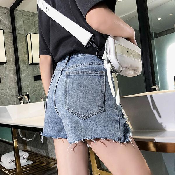 women's shorts summer denim high waist euro-american fashionable chic with pockets and holes, White;black
women's shorts summer denim high waist euro-american fashionable chic with pockets and holes, White;black