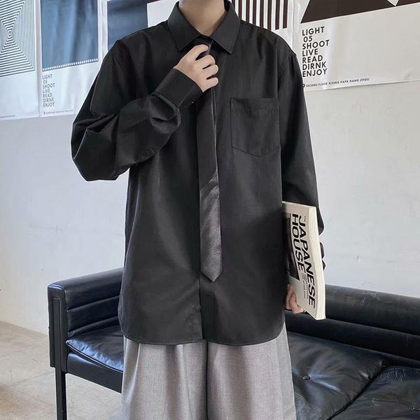 men's casual shirts white long-sleeved tie shirt male black loose trend korean version of the college style graduation class top, White;black
men's casual shirts white long-sleeved tie shirt male black loose trend korean version of the college style graduation class top, White;black