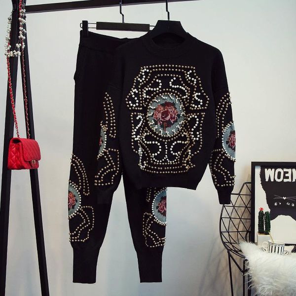 autumn and winter bead knit tracksuit women 2 piece set loose sweater and pants two-piece suit, White
autumn and winter bead knit tracksuit women 2 piece set loose sweater and pants two-piece suit, White