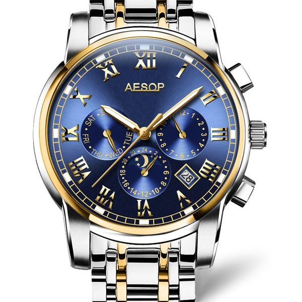 wristwatches aesop automatic mens watches brand waterproof sapphire classic business watch moon phase fashion mechanical, Slivery;brown
wristwatches aesop automatic mens watches brand waterproof sapphire classic business watch moon phase fashion mechanical, Slivery;brown