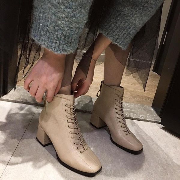 dress shoes net red square lace up high heel thick boots 2021 versatile zipper women's, Black
dress shoes net red square lace up high heel thick boots 2021 versatile zipper women's, Black