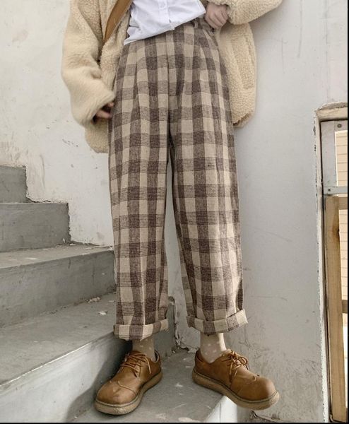 japanese autumn amp winter women vintag harajuku loose casual pants soft sister wool plaid straight pants girls student trousers, Black;white
japanese autumn amp winter women vintag harajuku loose casual pants soft sister wool plaid straight pants girls student trousers, Black;white