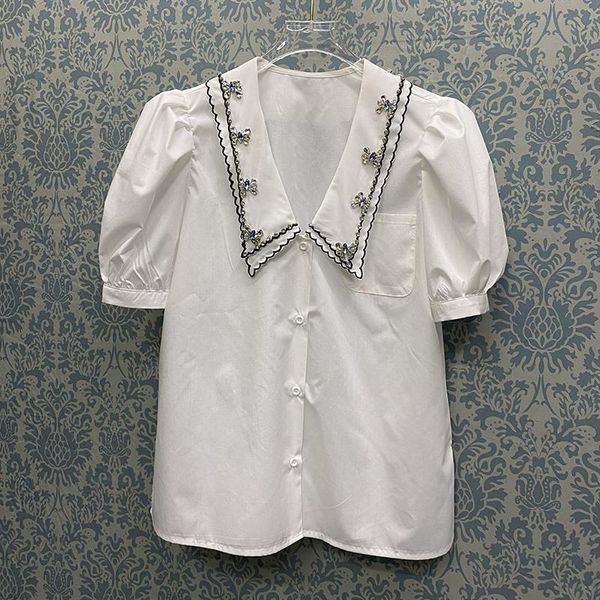 women's blouses & shirts beaded embroidered doll collar shirt white button puff sleeve female designer clothes summer 2021
women's blouses & shirts beaded embroidered doll collar shirt white button puff sleeve female designer clothes summer 2021