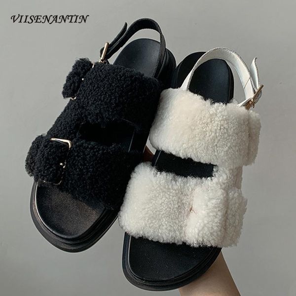 new fashion metal buckle lamb hair strappy sandals women round toe open toe thick sole korean version of fur casual roman shoes, Black
new fashion metal buckle lamb hair strappy sandals women round toe open toe thick sole korean version of fur casual roman shoes, Black