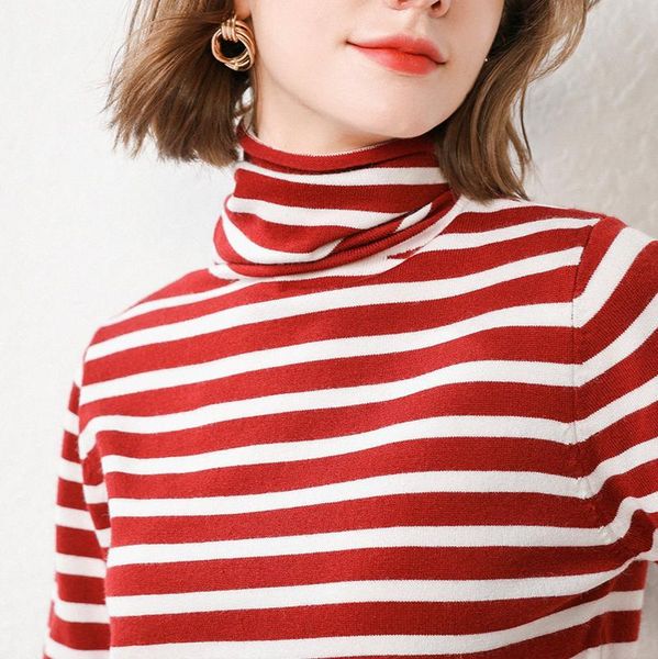 women's sweaters high collar sweater autumn and winter striped knitwear lazy versatile students loose thick backing women, White;black
women's sweaters high collar sweater autumn and winter striped knitwear lazy versatile students loose thick backing women, White;black