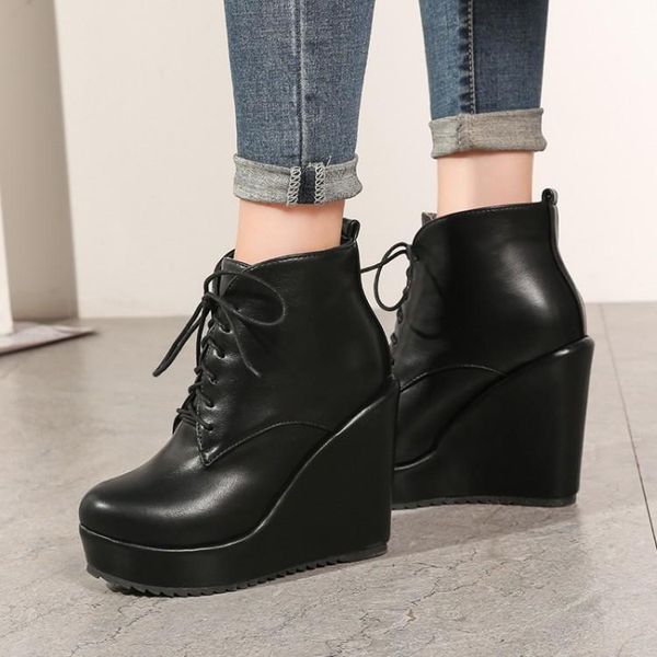 boots pxelena 2021 winter women wedge high heels platform ankle round toe lace up fashion office ladies dress 34-43, Black
boots pxelena 2021 winter women wedge high heels platform ankle round toe lace up fashion office ladies dress 34-43, Black