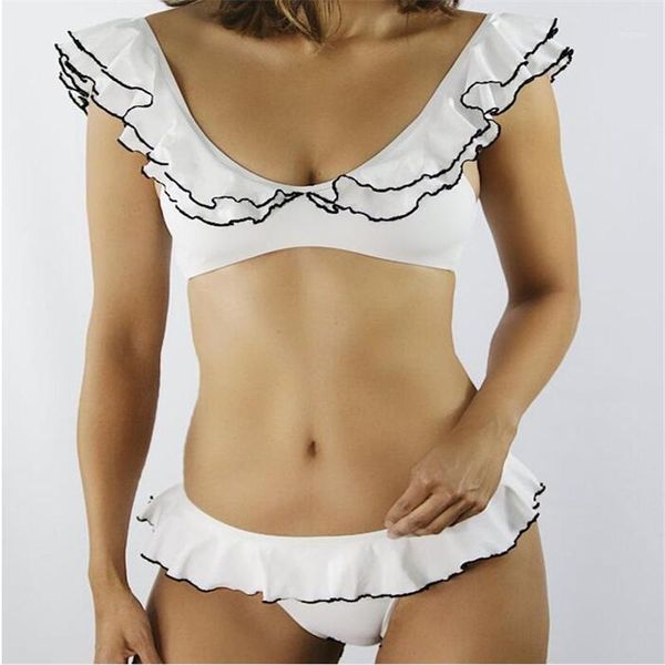 women's swimwear female bikini 2021 swimsuit solid backless swim wear with ruffle bathing suit swimming for women biquini, White;black
women's swimwear female bikini 2021 swimsuit solid backless swim wear with ruffle bathing suit swimming for women biquini, White;black