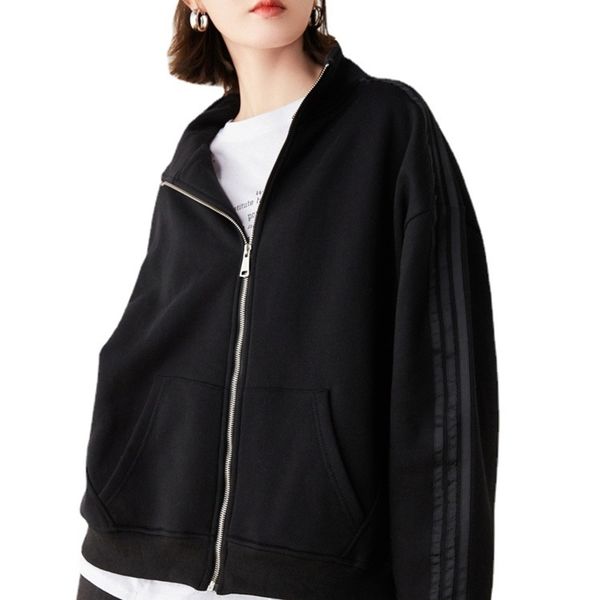 2021 autumn new stand collar zipper sweater korean student loose college style baseball jacket jacket female, Black
2021 autumn new stand collar zipper sweater korean student loose college style baseball jacket jacket female, Black