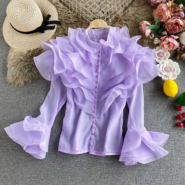 black/white/purple ruffle thin blouse women see-through single breasted slim shirt female vintage 2021 spring autumn wsrt, Blue
black/white/purple ruffle thin blouse women see-through single breasted slim shirt female vintage 2021 spring autumn wsrt, Blue