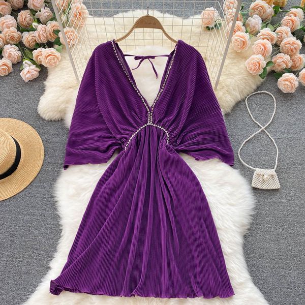 purple/red/white draped mini dress women summer v-neck high waist batwing sleeve slim diamonds vestidos party robe 2021 new, Black;gray
purple/red/white draped mini dress women summer v-neck high waist batwing sleeve slim diamonds vestidos party robe 2021 new, Black;gray