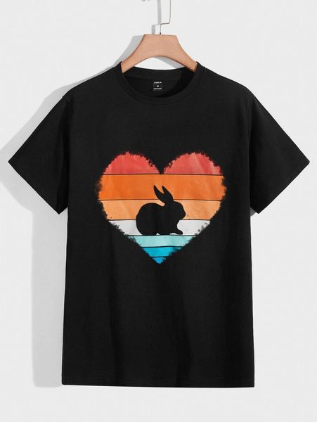 men rabbit and heart print tee z5e2#, White;black