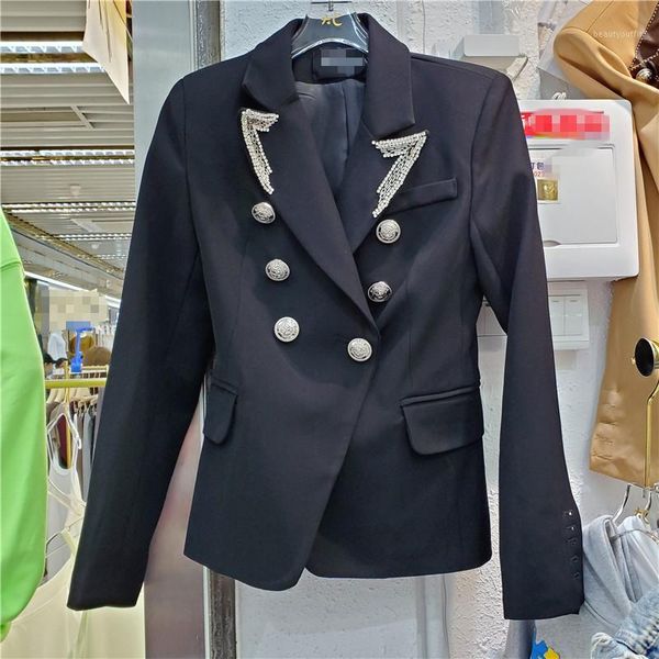 european 2021 autumn handsome double breasted rhinestone slim suit jacket elegant lady white blazer short coat for women women's suits, White;black 
european 2021 autumn handsome double breasted rhinestone slim suit jacket elegant lady white blazer short coat for women women's suits, White;black