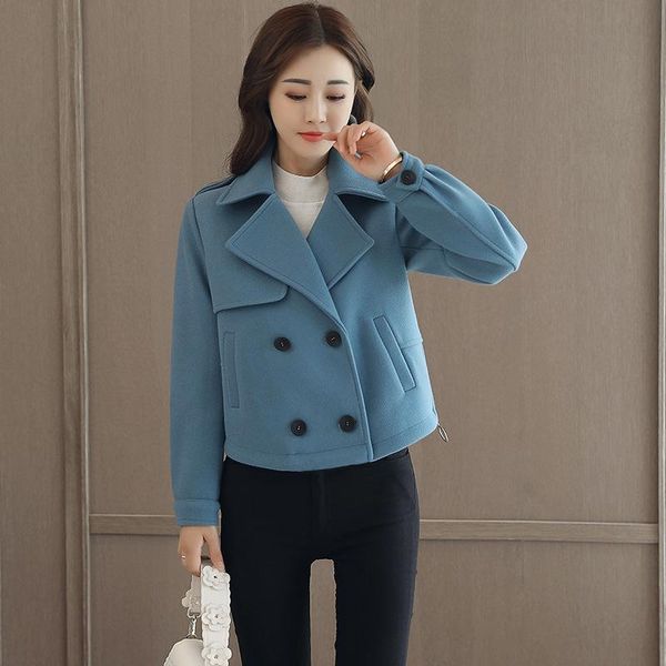 women's wool & blends wide-eaisted winter jacket short solid cashmere coat double breasted women, Black
women's wool & blends wide-eaisted winter jacket short solid cashmere coat double breasted women, Black