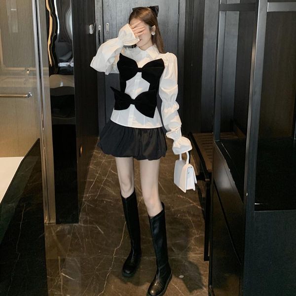 women's blouses & shirts spring puff sleeve loose large size slimming zipper net red wood ear stitching velvet bow shirt clothing, White
women's blouses & shirts spring puff sleeve loose large size slimming zipper net red wood ear stitching velvet bow shirt clothing, White