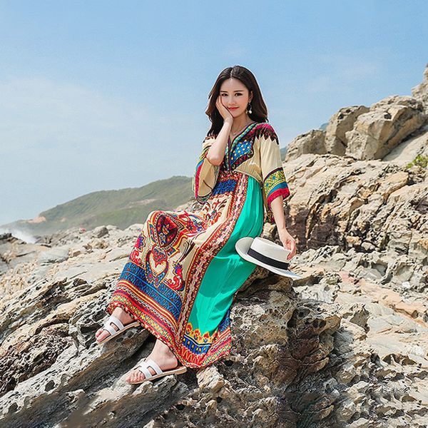 2021 summer vintage women bohemian dresses lady v neck print floral beach dress a line sundress short sleeve maxi dress, Black;gray
2021 summer vintage women bohemian dresses lady v neck print floral beach dress a line sundress short sleeve maxi dress, Black;gray