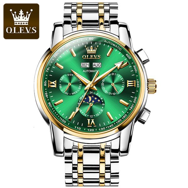olevs luxe automatic men mechanical clocks moon phase calendar week display waterproof man clock rustless steel, Slivery;brown
olevs luxe automatic men mechanical clocks moon phase calendar week display waterproof man clock rustless steel, Slivery;brown
