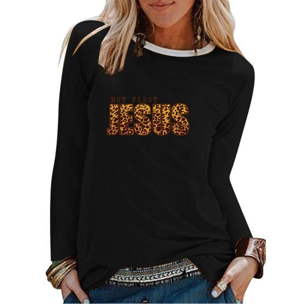 women's t-shirt leopard jesus but first printing t-shirts women spring shirts for loose graphic cotton round neck ropa mujer, White
women's t-shirt leopard jesus but first printing t-shirts women spring shirts for loose graphic cotton round neck ropa mujer, White