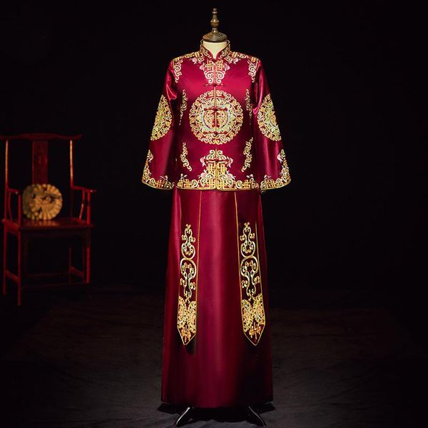 ethnic clothing men bridegroom wedding party toast tang suit exquisite embroidery dragon and phoenix gown chinese tunic set vintage satin qi, Red
ethnic clothing men bridegroom wedding party toast tang suit exquisite embroidery dragon and phoenix gown chinese tunic set vintage satin qi, Red
