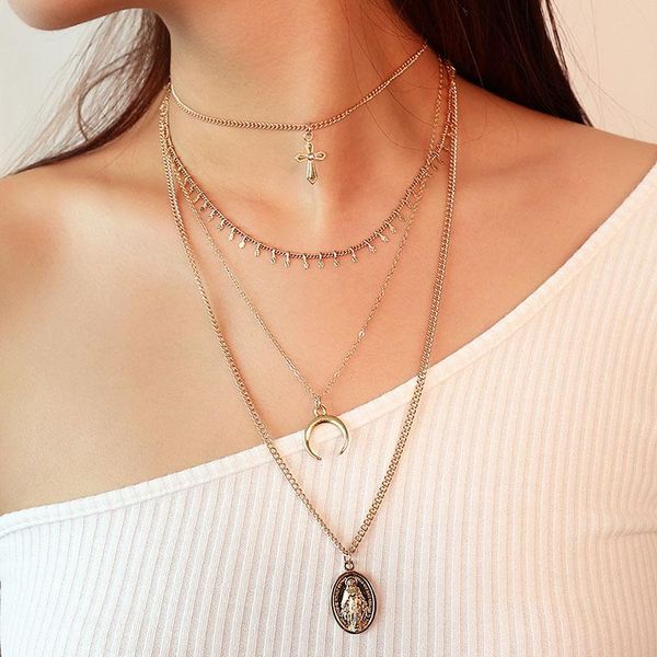 pendant necklaces fashion long necklace 1pc vintage cross moon madonna multi-layer tassel choker gift for women party decor, Silver
pendant necklaces fashion long necklace 1pc vintage cross moon madonna multi-layer tassel choker gift for women party decor, Silver