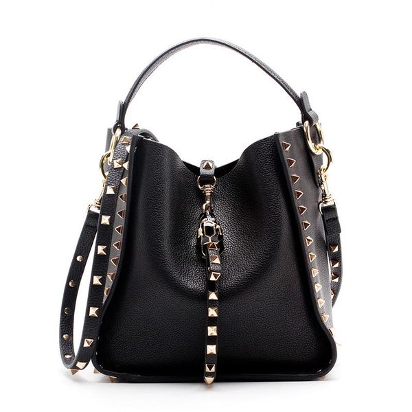 evening bags women's rivet handbag, authentic leather shoulder bag, mini strap