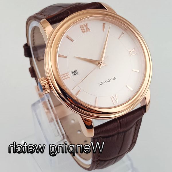 goutent 40mm white sterile dial sier case sapphire glass date automatic fashion simple men's mechanical watch, Slivery;brown
goutent 40mm white sterile dial sier case sapphire glass date automatic fashion simple men's mechanical watch, Slivery;brown