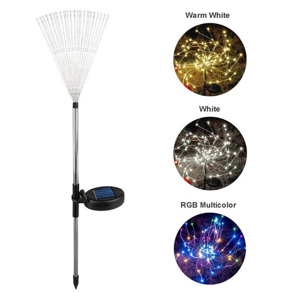 120 led solar powered fireworks lawn light for yard patio pathway outdoor ip65 waterproof solar firework lawn light