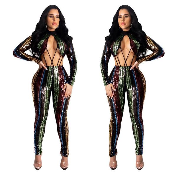 women's jumpsuits & rompers colorful striped bodycon sequin women overalls long sleeve hollow out party club, Black;white
women's jumpsuits & rompers colorful striped bodycon sequin women overalls long sleeve hollow out party club, Black;white