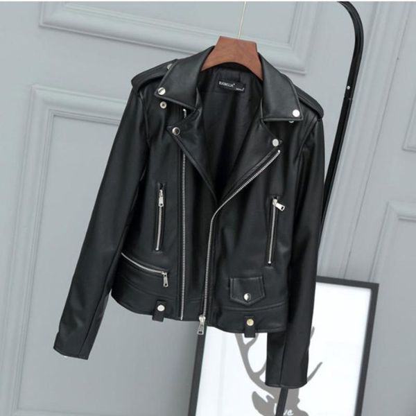 women's leather & faux women jacket autumn nice moto style coat ladies long sleeve turn down collar casual zipper overcoat streetwear, Black
women's leather & faux women jacket autumn nice moto style coat ladies long sleeve turn down collar casual zipper overcoat streetwear, Black