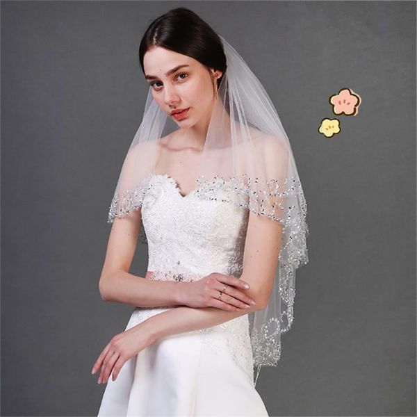 bridal veils double layer white veil with hair comb short hand-beaded elegant sweet wedding headdress accessories, Black
bridal veils double layer white veil with hair comb short hand-beaded elegant sweet wedding headdress accessories, Black