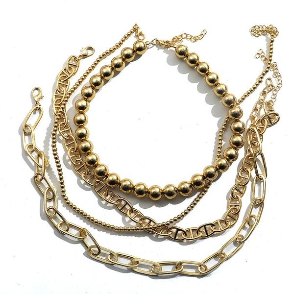 chains punk hip hop big beads choker necklace boho gold color cuban thick link for women collar jewelry, Silver 
chains punk hip hop big beads choker necklace boho gold color cuban thick link for women collar jewelry, Silver